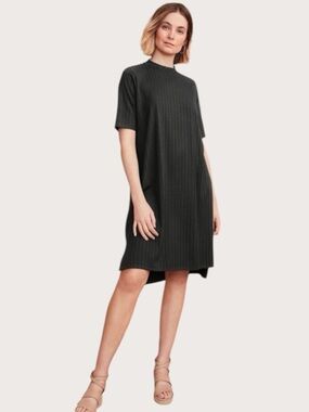 Eileen Fisher Ribbed Mock-Neck Midi Dress Minimalist Sz S/P